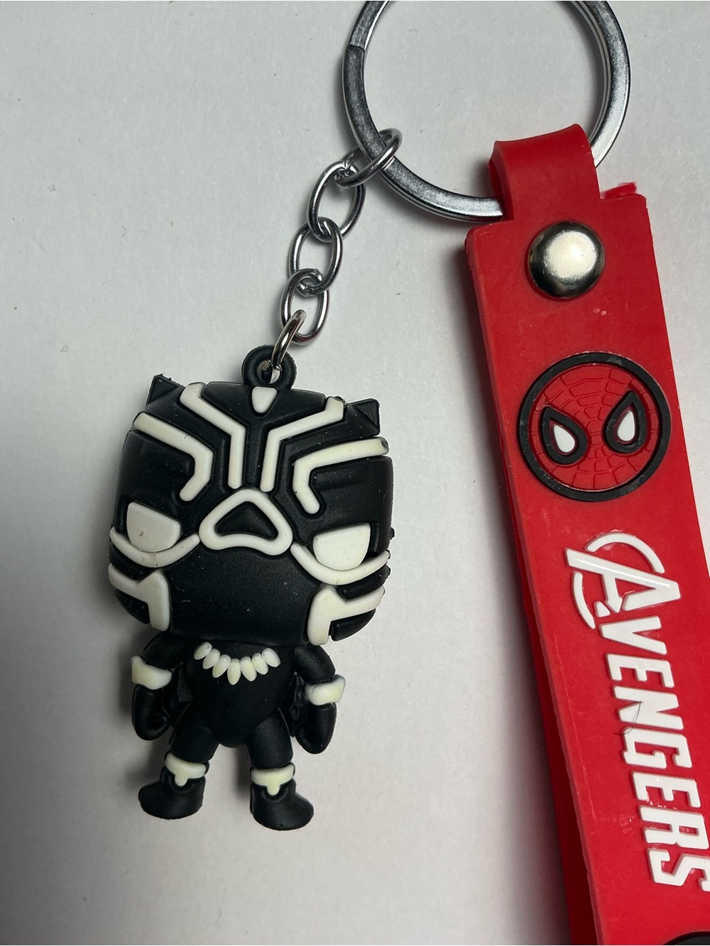 Black Panther Figure Keychain with Red Avengers Wrist Strap